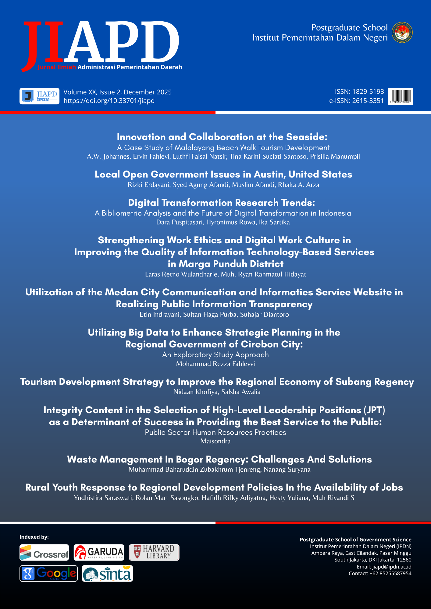 Jurnal Ilmiah Administrasi Pemerintahan Daerah (JIAPD)